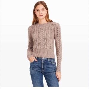 Club Monaco cable knit fisherman bobble cropped sweater merino wool mohair blend